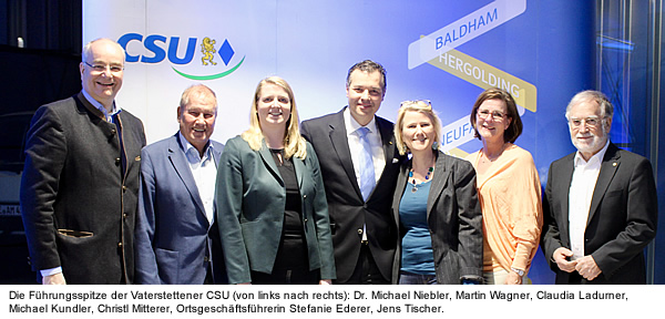Die Fhrungsspitze der Vaterstettener CSU (von links nach rechts): Dr. Michael Niebler, Martin Wagner, Claudia Ladurner, Michael Kundler, Christl Mitterer, Ortsgeschftsfhrerin Stefanie Ederer, Jens Tischer.